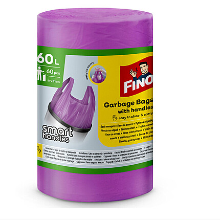 Saci menajeri colorati cu manere Fino, hd, 60l, 60 buc