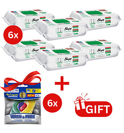 PACHET PROMO: 6× Șervețele White Soap Additive 100 buc + 6× Capsule rufe Wash & Free 4in1
