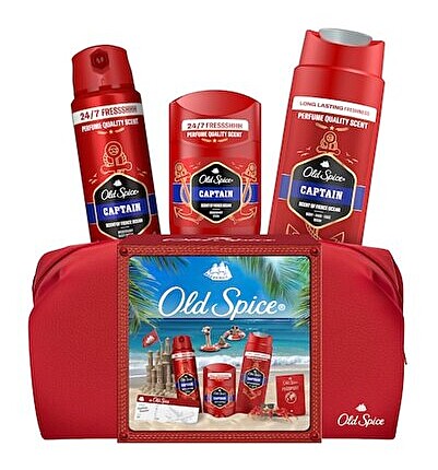 Old Spice Captain Gift Set with Travel Bag: Deodorant 50ml, Spray 150ml, Shower Gel 250ml