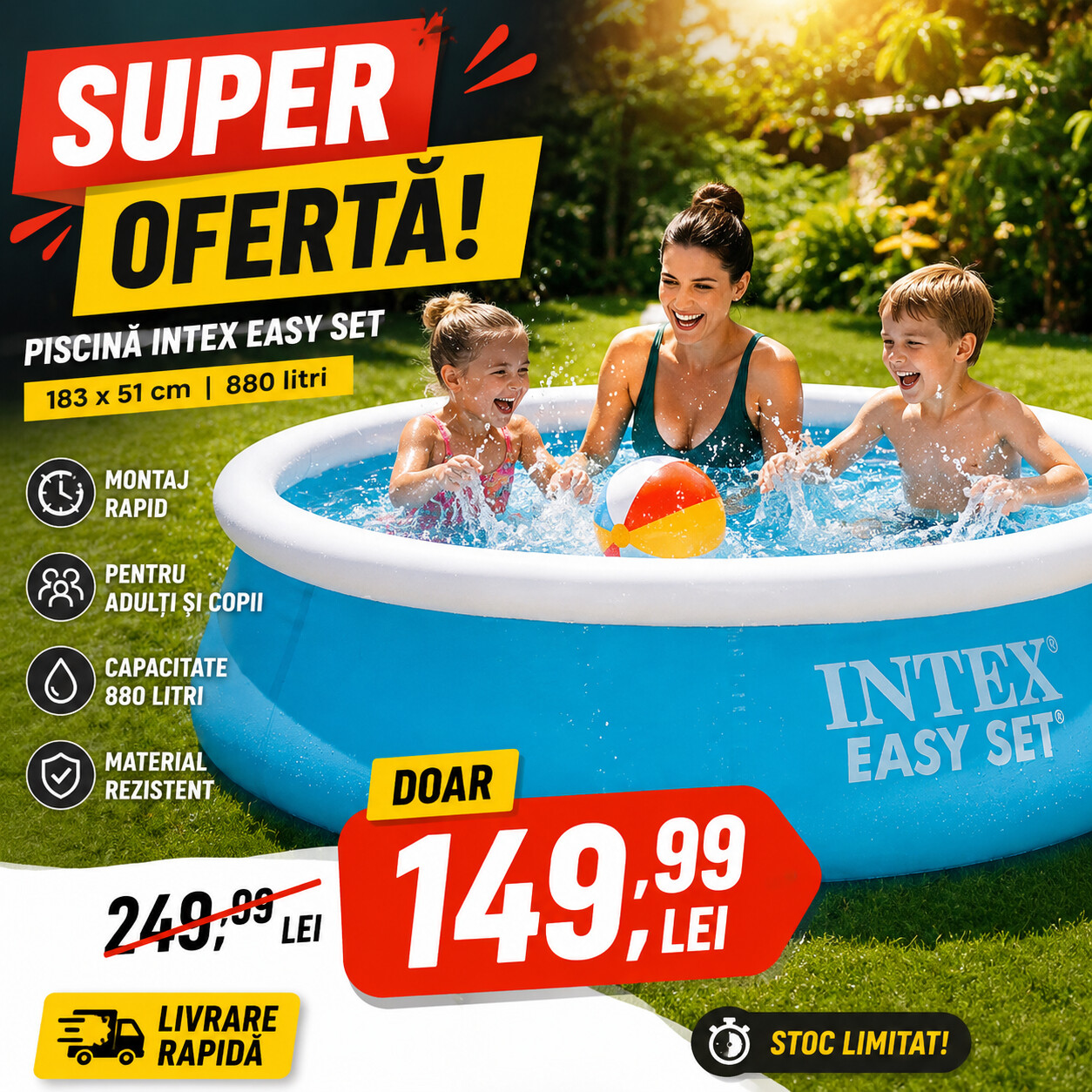 🔥 Piscină Intex Easy Set 183 cm – Oferta Verii! 🔥 Piscină Intex Easy Set 183 cm – Oferta Verii!