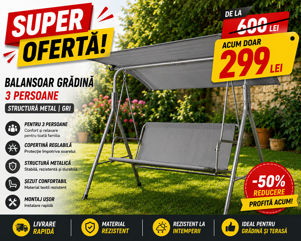 Balansoar Grădină 3 Persoane cu Copertină