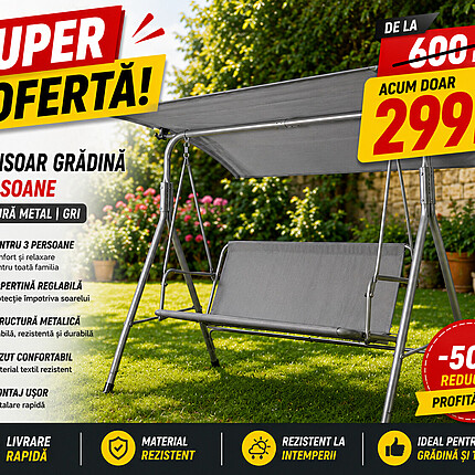 Balansoar Grădină 3 Persoane cu Copertină