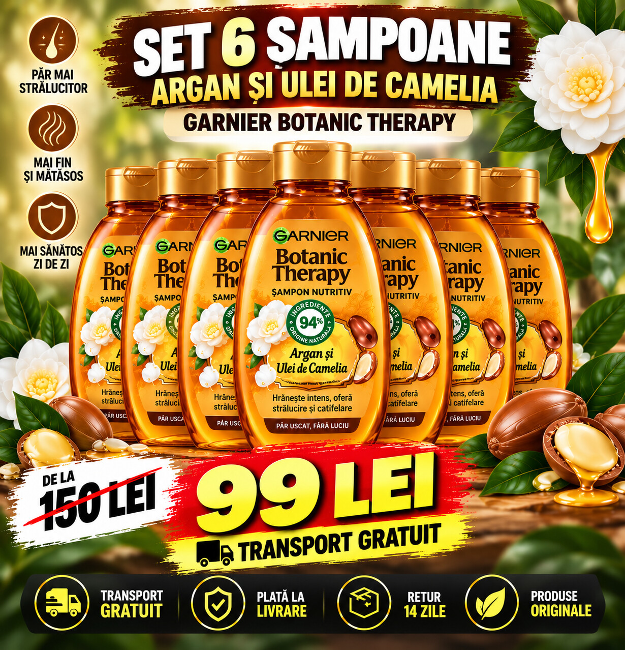 Set 6 Șampoane Garnier Botanic Therapy Argan & Ulei de Camelia Set 6 Șampoane Garnier Botanic Therapy Argan & Ulei de Camelia