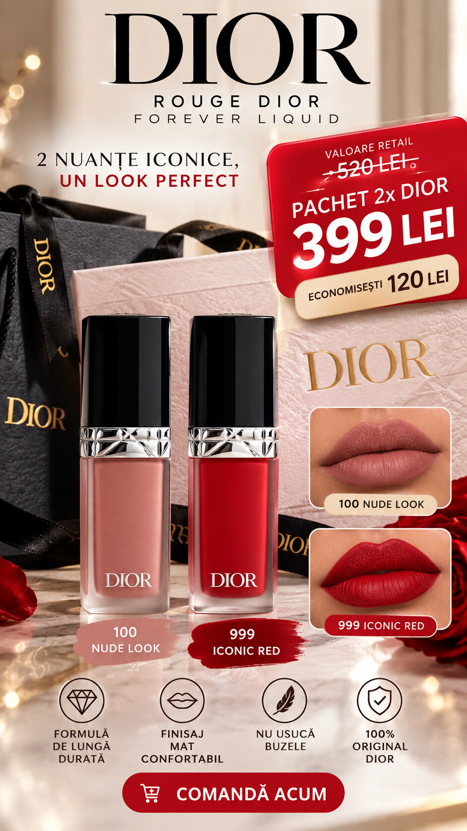 file_00000000dc008210a3adab57367cd3cb Rouge Dior Forever Liquid 100 Nude Look 999 Forever Dior – Pachet 2x - imagine 1
